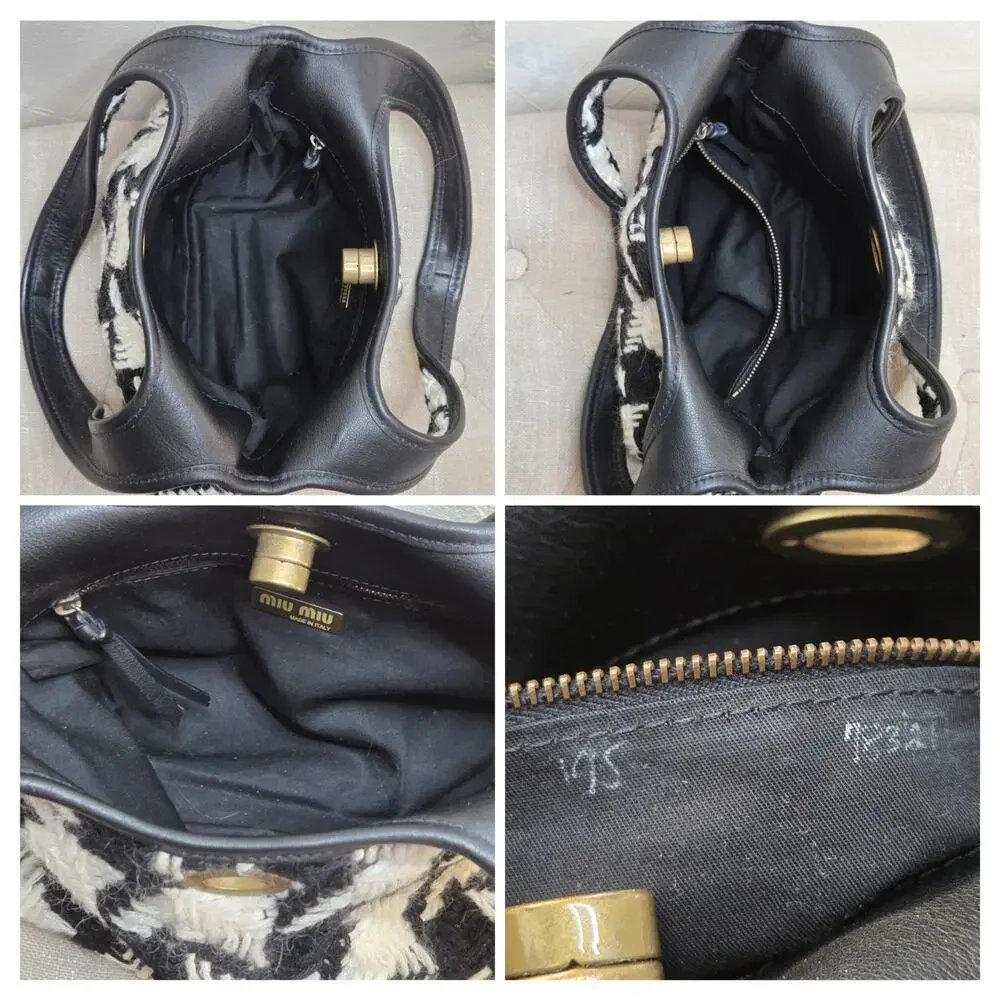 Miu Miu Houndstooth Wool Leather Black White Shoulder Bag Purse Turn Lock✨️Y2K - Picture 10 of 15